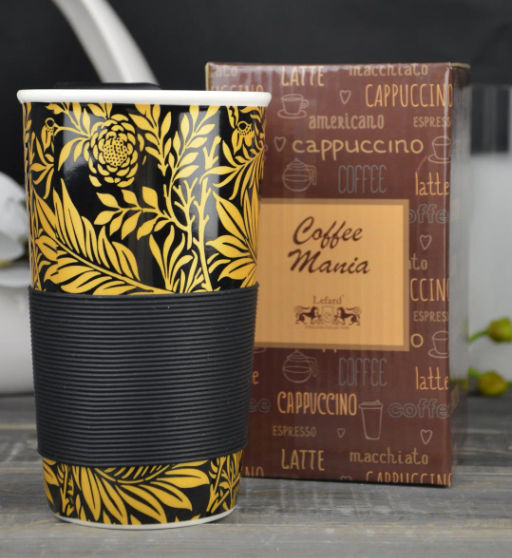 КРУЖКА LEFARD КОФЕМАНИЯ С ПЛАСТ. КРЫШКОЙ И С СИЛ ОБОДКОМ, 450МЛ  фото 6