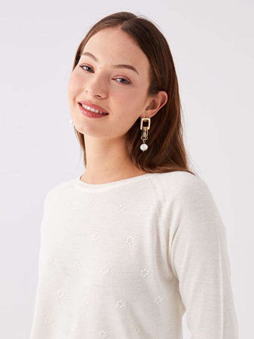 Bisiklet Yaka Kendinden Desenli Kad?n Triko Kazak