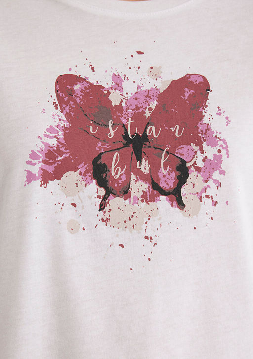 Kelebek Bask?l? Beyaz Istanbul Tisort - Mavi фото 6