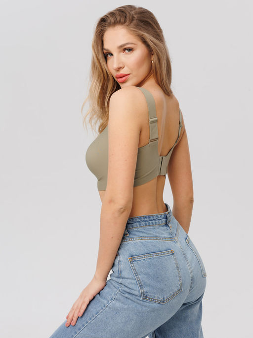 Топ бесшовный бескаркасный с вкладышами Lingeamo хаки ВТ-02 (125)  фото 6