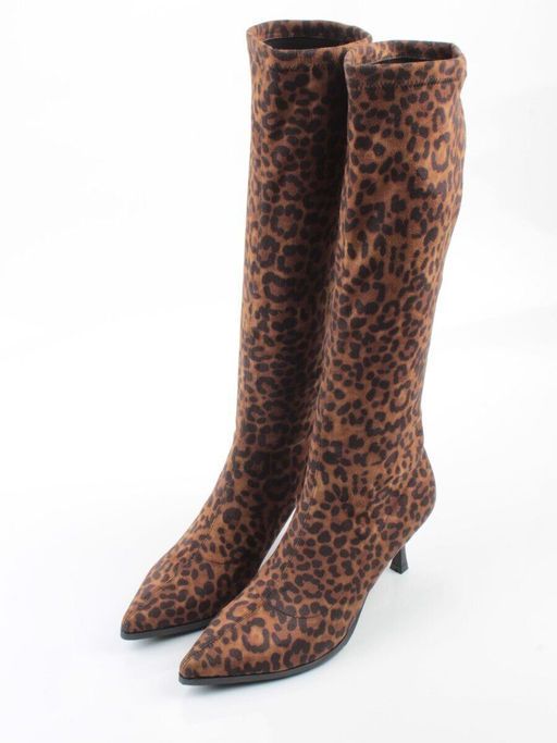 02-H26B-47ЗPC BROWN LEOPARD Сапоги демисезонные женские (искусственная замша)