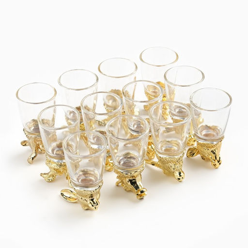 Подарочный набор рюмок-перевертышей «Лучшему мужчине», на 12 персон, рюмка 30 мл, стекло, металл, цвет золотой