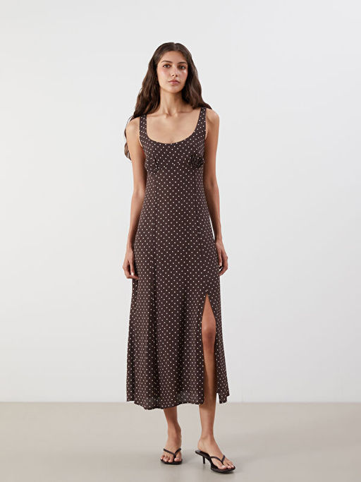 U Yaka Puantiyeli Ask?l? Elbise