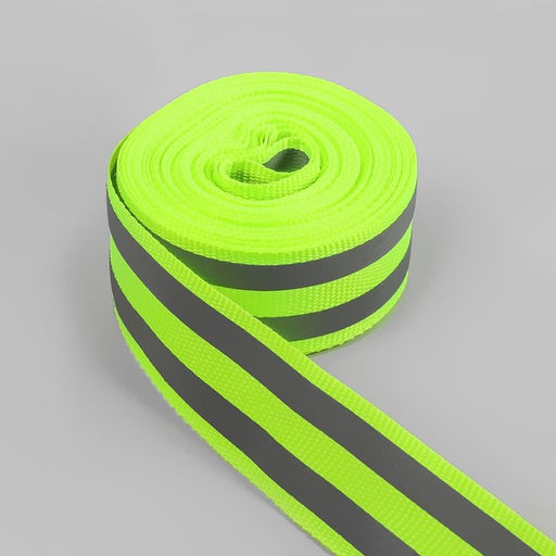 Светоотражающая лента-стропа, 20 мм, 5±1 м, 2 полосы, салатовая