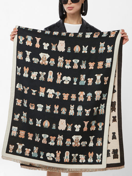 в составе ШЕРСТЬ и КАШЕМИР  Большой, мягкий, теплый двусторонний палантин с принтом. - Tantino фото 2