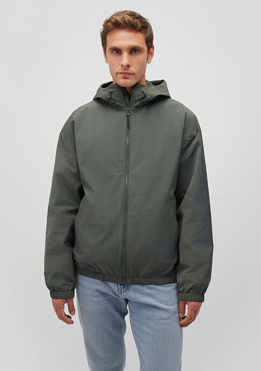 Kapusonlu Haki Ceket - Mavi фото 3