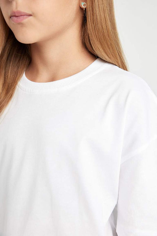 Базовая футболка оверсайз с круглым вырезом и короткими рукавами для девочек - Defacto фото 6