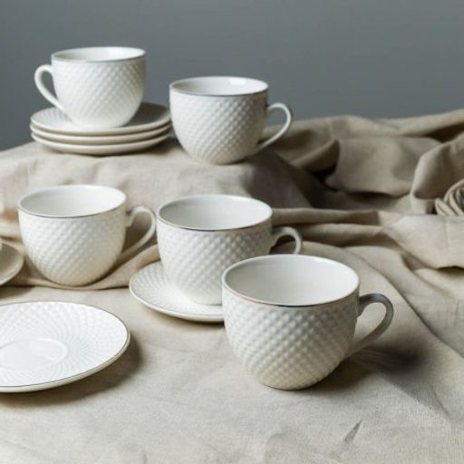 Чайный набор 12 предметов 250 мл / TC69E-12G-230 /уп 8/ костяной фарфор - Галеонтрейд фото 4