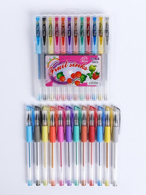 Набор гелевых ручек, 12 цветов, с блестками, с резиновым держателем, в пластиковой коробке - Simaland фото 2