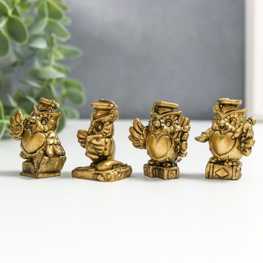 Набор фигурок «Учёные совушки», 4 шт., полистоун под бронзу, 3.8×1.5×3 см