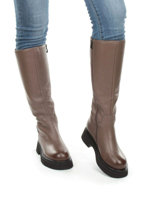 02-FG678-2BM BROWN Сапоги зимние женские (натуральная кожа, натуральный мех (еврозима))