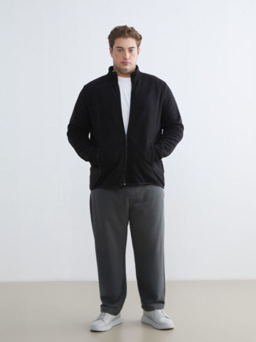 Standart Kal?p Dik Yaka Polar Erkek Fermuarl? Sweatshirt
