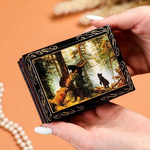 Шкатулка для украшений «Мишки», 7.5×10 см, лаковая миниатюра