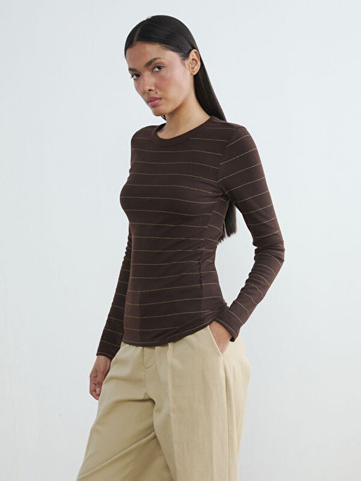 Bisiklet Yaka ?izgili Kad?n Body