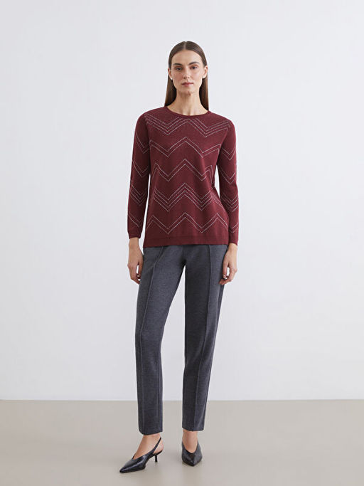 Bisiklet Yaka Desenli Kad?n Triko Kazak