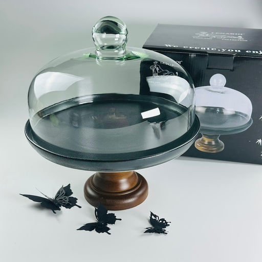235-056 Тортовница 28см на ножке со стеклянной крышкой BLACKWOOD в под.уп.(х4)Фарфор - Lenardi фото 2