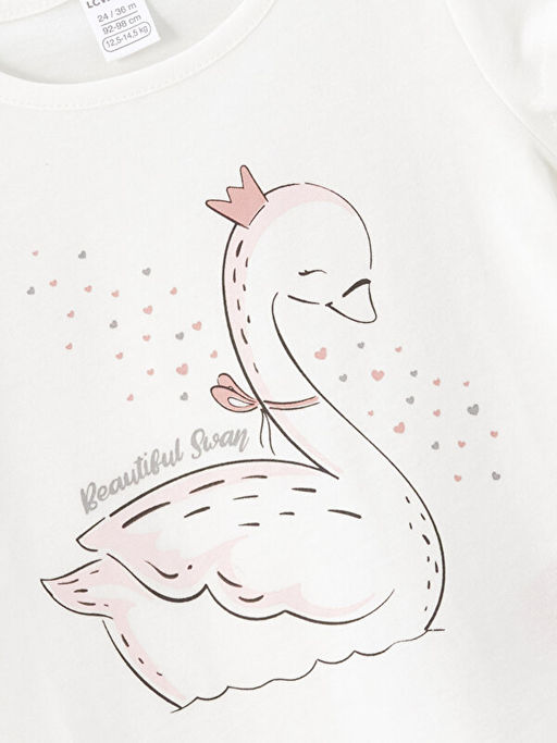 Bask?l? Bisiklet Yaka K?sa Kollu K?z Bebek Ti??rt 2li - Waikiki фото 3