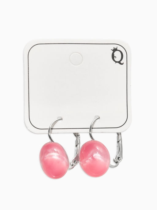 Серьги пластик "Таблетка" кошачий глаз, цвет розовый в серебре