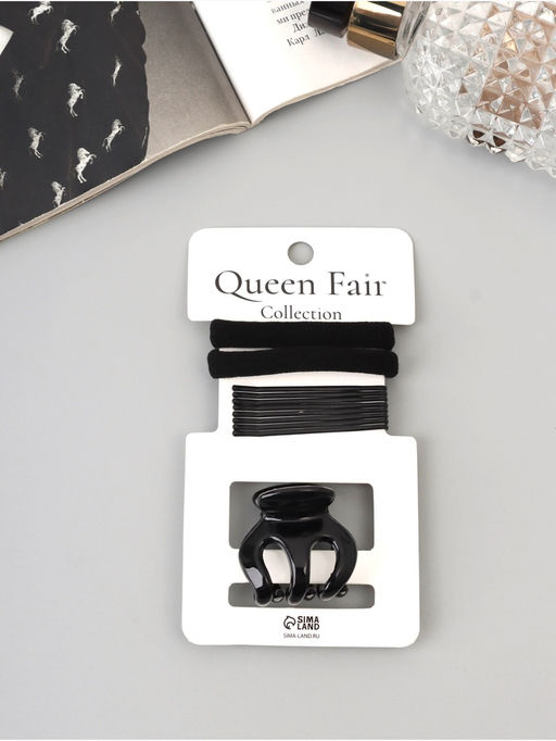 Цена за 3 шт. Набор для волос «Вивьен», 2 резинки 5.5 см, 8 невидимок 5.5 см, краб 3 см, зубья, чёрный