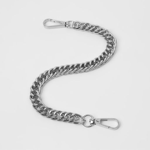 Цена за 2 шт. Цепочка для сумки, с карабинами, металлическая, плоская, плотное плетение, 15×10 мм, 30 см, цвет серебряный