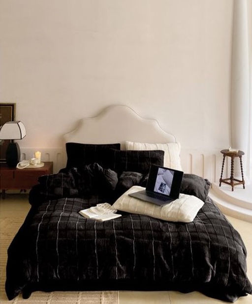 КПБ меховое MENCY с простыней и наволочками MENMEX ЧЕРНЫЙ