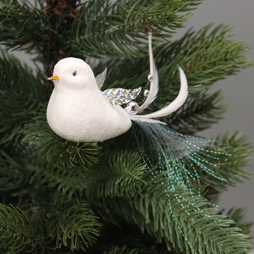 Ёлочные игрушки 3 шт. Зимнее волшебство. Маленькая птичка пластик, 511.5 см, белый  фото 4