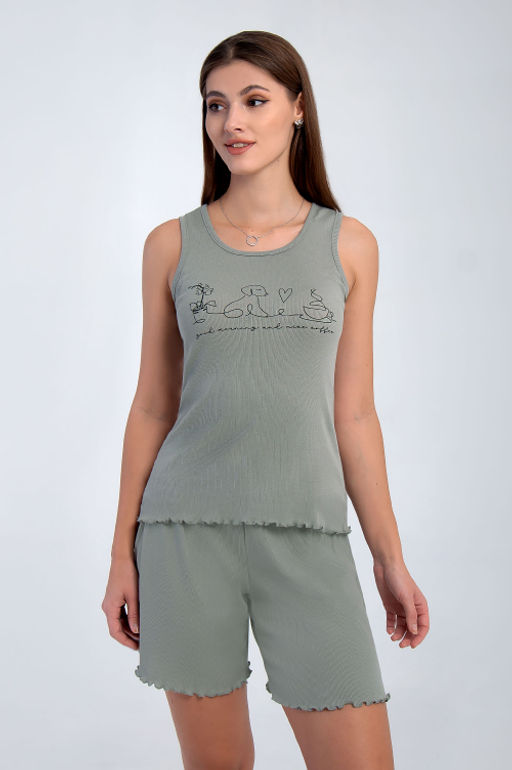 Арт. 9156/4 Пижама с шортами 42-50 (5 шт) Цвет:верх-полынь,низ-полынь - Калинка фото 9