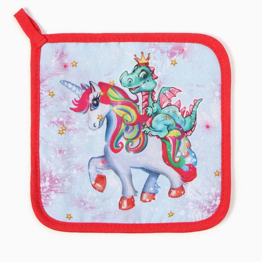 Прихватка Дракон и единорожка 17х17 см, 35% хл, 65% пэ, ватин 250 г/м2 - Доляна фото 2