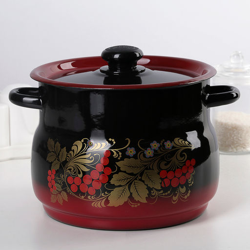 Кастрюля сферическая эмалированная, 5,5 л, индукция, цвет красно-чёрный