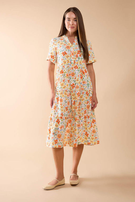 Платье миди с короткими рукавами и V-образным вырезом с рисунком - Defacto фото 2