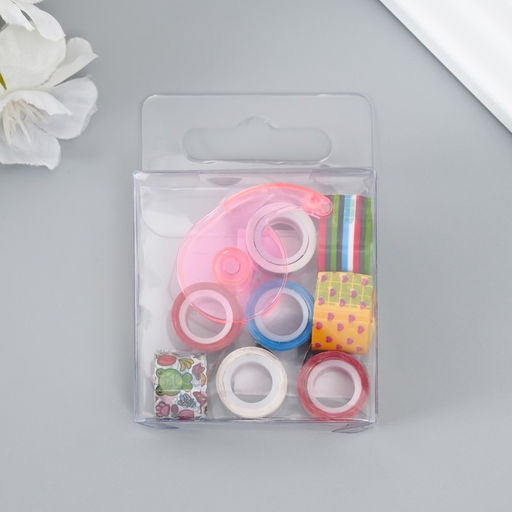 Цена за 2 шт. Клейкая лента декоративная с держателем, набор 8 шт., ш. 1.2 см, дл. 2.8 м, МИКС