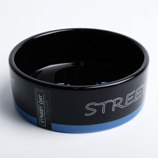 Миска керамическая Черный кот 300 мл - 12.512.54.5 см, черная/синяя - Пижон фото 4