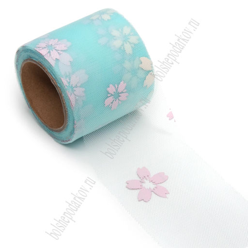 Фатин Цветочки 5,5 см*15 ярд (SF-6042) аквамариновый №27