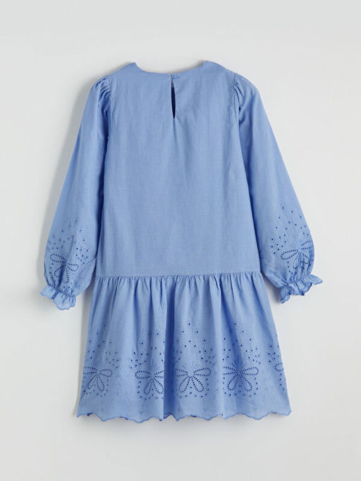 Bisiklet Yaka Fisto Detayl? K?z ?ocuk Poplin Elbise