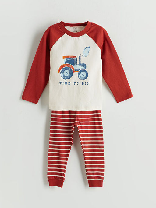 Bisiklet Yaka Bask?l? Erkek Bebek Pijama Tak?m