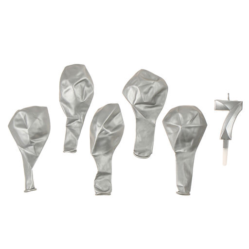 Свеча для торта, цифра 7 + воздушные шары, 5 шт, серебро - Страна карнавалия фото 3