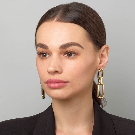 Серьги металл Цепь овалы, 3 звена, цвет золото - Queen fair фото 4