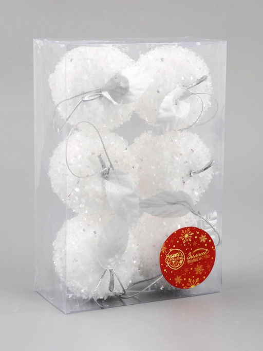 Ёлочные игрушки 6 шт. Яблочко 55 см, белый - Зимнее волшебство фото 5