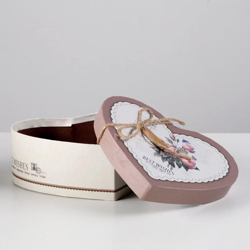 Набор подарочных коробок сердце 3 в 1, «Пионы» коричневый, 21×19×9 - 15.5×14×6 см