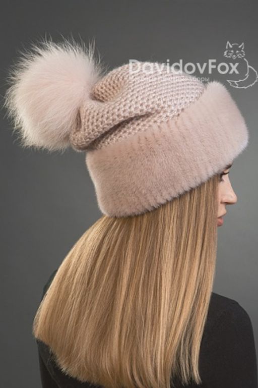 Шапка Оливия норка трикотаж дымчатая роза