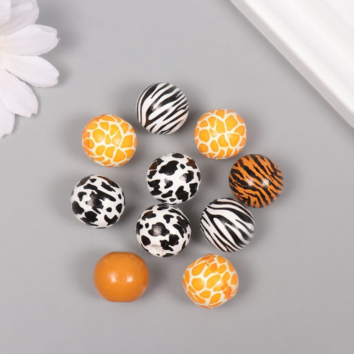 Цена за 2 шт. Бусины для творчества дерево "Звериный принт" набор 10 шт 1,6х1,6х1,6 см