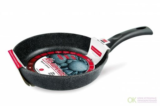 Сковорода Каменная Чёрный гранит несъемная ручка, 30 см - Нева металл посуда фото 2