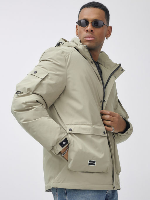 Куртка спортивная мужская зимняя с капюшоном бежевого цвета 2333B - Wonderrman фото 11