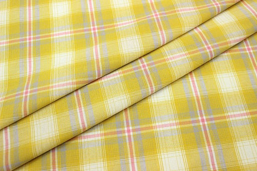 Вареный (стираный) хлопок Клетка цв.горчично-желтый/розовый коралл, ш.2.5м, хл-100%, 115гр/м.кв - Купава фото 3