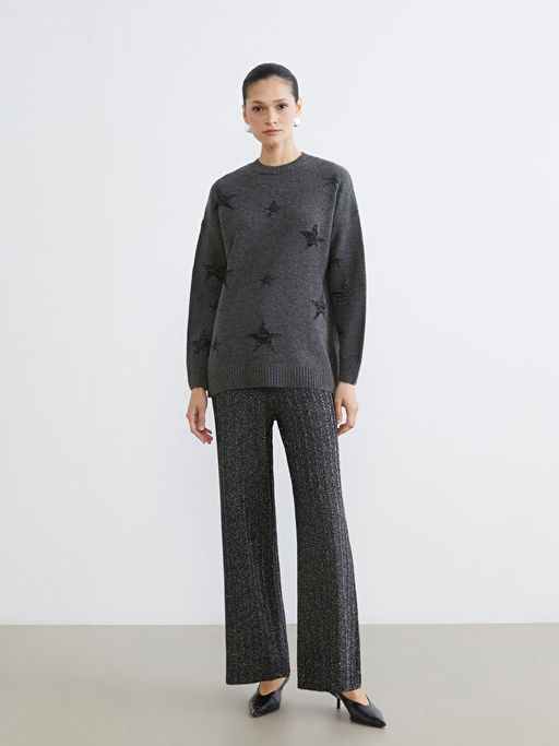 Beli Lastikli Parlak G?r?n?ml? Kad?n Triko Pantolon