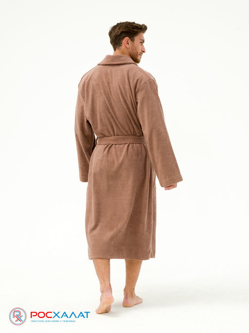 Мужской махровый халат с шалькой коричневый МЗ-03 (118)