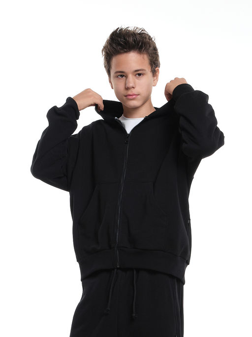 Толстовка зипка оверсайз с капюшоном на молнии 22-5610 черный - Mini maxi фото 2