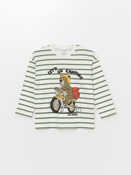 Bisiklet Yaka Uzun Kollu Erkek Bebek ?izgili Ti??rt