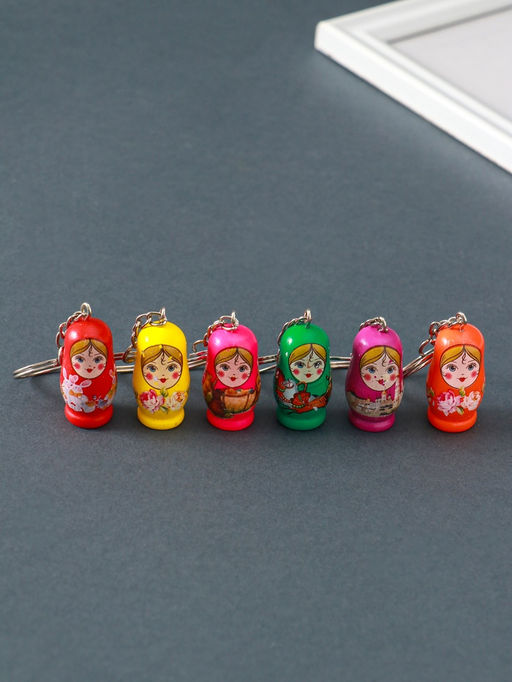 Цена за 12 шт. Брелок для ключей на кольце дерево «Матрёшка», 3.3×1.8×1.6 см, МИКС