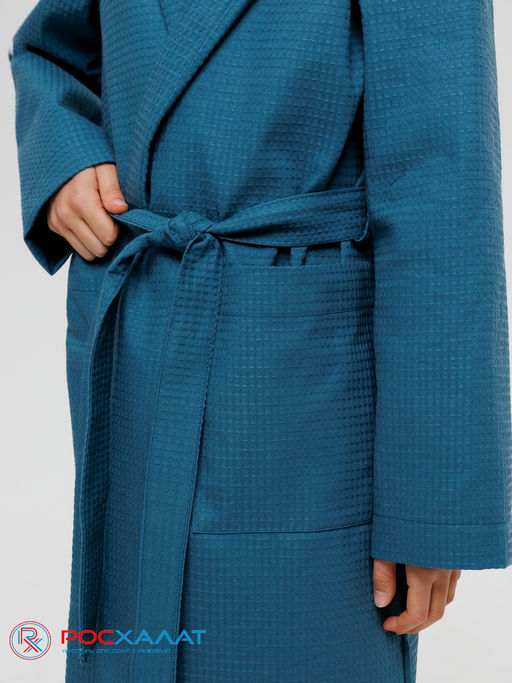Подростковый вафельный халат с капюшоном темно-бирюзовый В-18 (23)